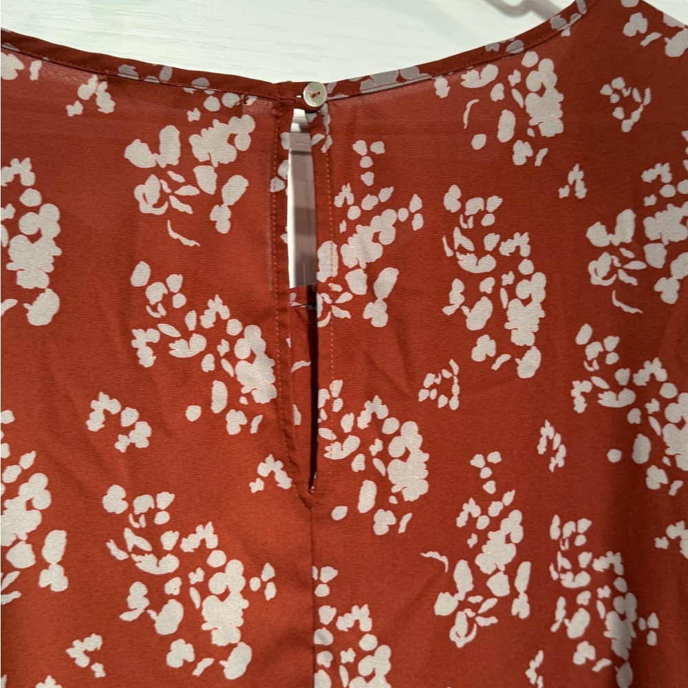 Tua Plus 3XL Rust Floral Blouse Scoop Neck Flowy Boho Plus Size Top - Picture 11 of 14